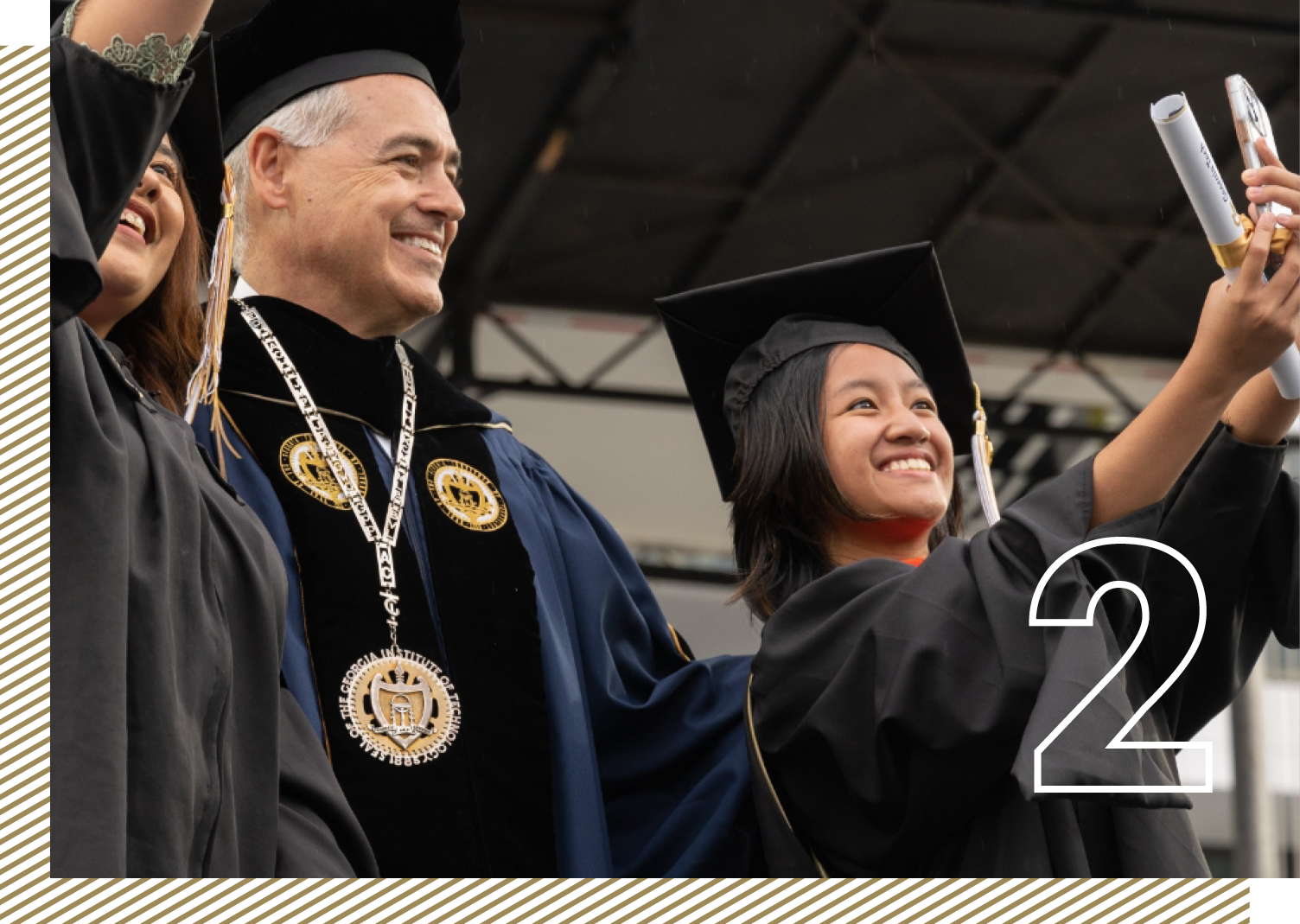 GT President posing for selfie with student